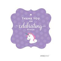 Andaz Press Birthday Fancy Frame Gift Tags, Thank You for Celebrating with Us, Unicorn, 24-Pack, for Gifts and Party Favors