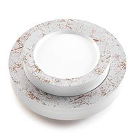 50 Piece Disposable Plates - Heavy Duty Plastic Dinnerware for Wedding Birthday Party Holiday Baby Shower - Includes 25 Dinner Plates and 25 Dessert Plates (Silver Marble)