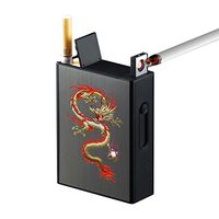 Cigarette Case with Lighters Full Pack 20pcs Regular Cigarettes Box Rechargeable Windproof Flameless Electric Protable Lighter (Dragon)
