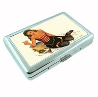 Sexy Pinup Girl New Year's Eve Metal Silver Cigarette Case Holder Wallet RFID-blocking