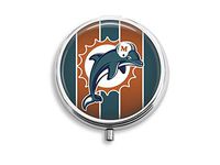 Miami Dolphins Custom Round Silver Pill Box Pocket 2.1 inches Medicine Tablet Holder Organizer Case