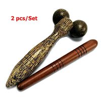 MATAS 2Pcs Set Thai Foot Massage Wooden Reflexology Health Stick Tool Small Wooden Stick Therapy Reflexology Traditional Tool Hand Head Foot Face Body Red Wood Pain Relief Travel Home 13 cm