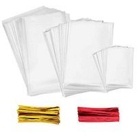 Clear Candy Bag - INTVN 300 Pcs Clear Cellophane Bags (4" x 6", 5" x 7",6" x 8") with 300 Pcs 4" Twist Ties 2 Mix Colors, Cellophane Bag Clear Flat Bags