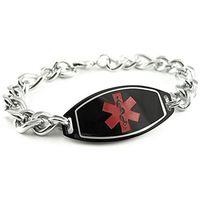 My Identity Doctor - Custom Engraved Men's Medical ID Bracelet, 8mm Stainless Steel, Thick Chain - Red-Black - Wrist Size 8.5 Inch