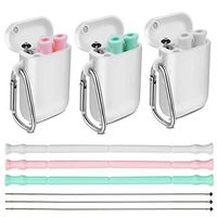 Reusable Silicone Collapsible Straws - 3 Pack WINNERR Portable Drinking Straw with Carrying Case and Cleaning Brush, BPA Free -Green Pink Grey