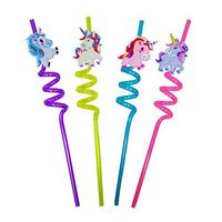 Party Dimensions Fun Unicorn Colorful Reuseable Plastic Straws 4 Count