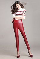 H.coosy practical;cozy Autumn and winter Europe and the United States large size plus velvet PU color leather pants high waist tight leggings pants Red wine 3XL