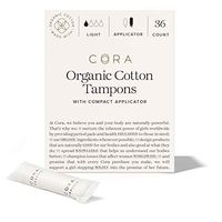 Cora Organic Cotton Tampons with BPA-Free Plastic Compact Applicator; Chlorine & Toxin Free - Light (36 Count)