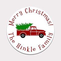 Personalized Christmas Tree Truck Gift Stickers - Set of 20 Merry Christmas Labels (GT48)