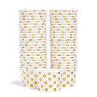 Paper Ice Cream Cups - 50-Count 9-Oz Disposable Dessert Bowls for Hot or Cold Food, 9-Ounce Party Supplies Treat Cups for Sundae, Frozen Yogurt, Soup, Gold Foil Polka Dots
