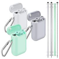 Comvin Reusable Silicone Collapsible Straws, 3 Pack Portable Travel Straw with Case and Cleaning Brush, BPA Free for Cold or Hot Drinks Like Water, Lemonade, Sodas, or Coffee, Mint Green, Gray, White