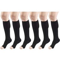 Short Length 20-30 mmHg Compression Stocking for Men and Women, Reduced Length, Open Toe Black X-Large (6 Pairs)