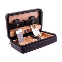 Lxc Smoking Set/Cigar Holster Cigarette case Men's Gift Box Cigar Humidor Set Cedar Wood Lining to Send Cigar Scissors 4 Sticks Leather Surface Travel Portable Multi-Color Optional Mute