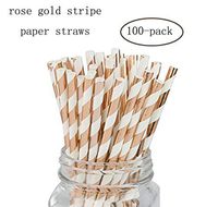 Palmay Disposable Paper Drinking Straws Biodegradable Foil Rose Gold Striped Straw 100 pcs for Party DIY