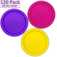 120 Paper Dessert Plates (7") - Neon Pink, Neon Purple, Neon Yellow - 40 Per Color, 3 Colors - Great Assortment for Birthday Parties, Weddings, Holidays, Baby Shower, Celebrations, and more