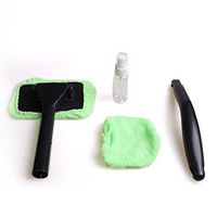 Car Window Windshield Window Cleaner Brush Kit Microfiber Cloth Wonder Cleaning Wash Tool Fluid Inside Interior Auto Glass Wiper with Detachable Handle, with Towel and Spray Bottle (Green)