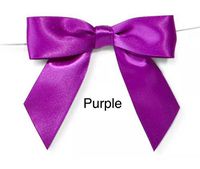 Pre-Tied PURPLE Satin Gift Bows 3 1/2" with Clear Twist Tie (pack of 50)