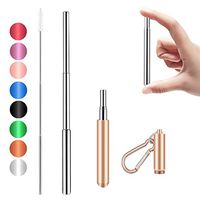 Senneny Telescopic Reusable Straws Stainless Steel Metal Drinking Straw Portable Collapsible Straw with Travel Case Cleaning Brush Keychain (Rose Gold)