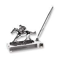 Jewelry Adviser Gifts Silver-Plated Jockey and Horse Crystal Pen Stand