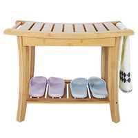 Zerodis Waterproof Natural Bamboo Anti-Slip Shower Bench with Storage Shelf, Bathroom Spa Bath Organizer Stool for Indoor Ourdoor