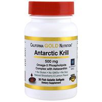 California Gold Nutrition Antarctic Krill Oil with Astaxanthin RIMFROST, Natural Strawberry Lemon Flavor, 500 mg, 30 Fish Gelatin Softgels, Milk-Free, Egg-Free, Gluten-Free, Peanut Free, CGN