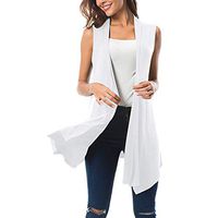 Amlaiworld Women Plus Size Tops Sleeveless Draped Open Front Cardigan Vest Asymmetric Hem Summer Tunic Shirt White