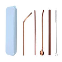 Emptystar Reusable Drinking Straws - Stainless Steel Metal Straws Premium Food-Grade Folding Drinking Straws Keychain Portable Set with Travel Case & Cleaning Brush (C)