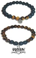 Hidden Hollow Beads Charm Tigers Eye and Black Lava Natural Stone Women's Yoga Beaded Stretch Bracelet Set. Comes in A Gift Box! (Hockey Mom)