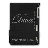 Mini Notepad, Diva, Personalized Engraving Included (Black with Silver)