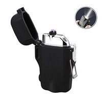 Dual Arc Lighter Rechargeable Waterproof Flameless Windproof USB Plasma Mini Double Electric Lighter with Flashlight Double for Survival Cigar Candle Cigarette (Black)