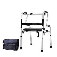 Walking aids YXGH@ Standard Walkers The Elderly with Seat Aluminum Alloy Belt Wheel Four-Foot Crutches Disabled Bath Chair Walking Frames (Color : A)