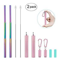 Reusable Stainless Steel Straws-OYUNKEY Portable Telescopic Drinking Metal Straws with Case,Cleaning Brush & Straight Straw Kit,3.9-9.3 inches,2 Pack