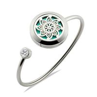 LADEMAYH Women Stainless Steel Essential Oils Aromatherapy Bracelet Diffuser Locket Bangle Inlaid with Crystal Jewelry Gift for Girls (Bauhinia Style, 12 Felt Pads)