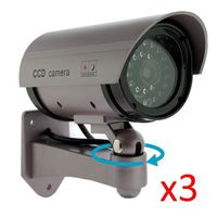 Kabalo 3 x Realistic Fake Dummy CCTV Security Camera Flashing Red LED Indoor Outdoor Silver