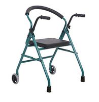 Folding Walker with 4-Inch Wheels, Space Saver Walking Frame Lightweight Folding and Height Adjustable Travel Rolling Walker for Seniors Adult, Green