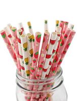 Flower.Princess Paper Straws Drinking Straw Fruit Patterned, Disposable Biodegradable, 7.75 Inches, Pack of 100