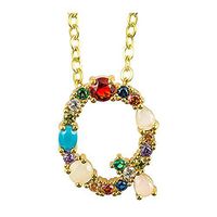 Sunhusing 1 PC Women's Colorful Rhinestones Gold Plated Diamonds Zircon 26 English Letter Pendant Necklace(Q)