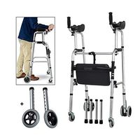 Papo's aids Aluminium Foldable Walking Frame,Wheeled Walker with Arm Rest,Walking Mobility Aid，,Lower Limb Trainer,Standard Walker (Color : 6 Wheels+4 Walker Legs+seat)