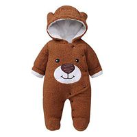 residentD 🌷🌷Winter Newborn Romper Long Sleeve Baby Girls Infant Jumpsuit Fashion Cartoon Bear Thick Warm Hoodies Pajamas Toddler Boys Clothing 0-12M (Age:3-6 Months, Brown)