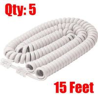 iMBAPrice (5 Pack) White Telephone Headset Cable - (3 to 15 Feet) Heavy Duty Coiled Telephone Handset Cord
