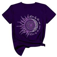 Meikosks Ladies Graphic Printed Tops O-Neck Short Sleeve T Shirt Summer Loose Pullover Purple
