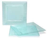 " OCCASIONS" 10 PACK 10.75'' Extra Large Dinner Plate, Wedding Disposable Heavyweight Plastic Square Plates (Vitro in Clear Turquoise)