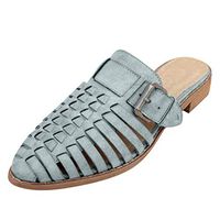 Women's Pointed Slippers Hollow Belt Buckle Closed Toe Sandals for Lady' Chunky Heel Roman Beach Shoe