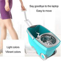Viviplus Spin Mop Bucket System Stainless Steel 360 Spinning Mop Bucket Floor Cleaning with 1 Microfiber Replacement Head Refills, 2X Wheels for Home Commercial Cleaning - Blue (Light Blue)