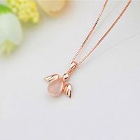 Pendant Gift Chain Rose Gold Plated Angel Shaped Necklace Pink Lotus Stone Beautiful Bright Stylish Simple Lovely Cheap Jewerly Women Aesthetic Fashionable