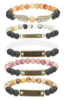 Finrezio 5 PCS Bead Bracelets Women Aromatherapy Essential Oil Diffuser Natural Lave Rock Stone Inspirational Bracelet Set 8MM(Style A: 5 PCS Elastic)