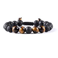 SUNSH 10mm Lava Rock Tiger Eye Beads Bracelet for Men Women Essential Oil Diffuser Stress Relief Adjustable Braided Rope Bracelets