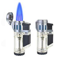 Torch Lighters, 2 Pack Triple Jet Flame Butane Lighter Triple Flame Cigar Lighter Fluid Refillable Jet Lighter-Butane Not Included (Silver)