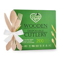 Disposable Wooden Cutlery Set | 200 pack- 7.9" (100 forks/50 knives/50 spoons) Elegant All-Natural Biodegradable Compostable Eco-friendly Birchwood - Fancy Sustainable Flatware Utensils by WOODEN LOVE