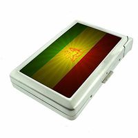 Cigarette Case with Built in Lighter Rasta Jamaica Colors S3 Smoking King Size Cigarettes Silver Metal Wallet 4" X 2.75" RFID Protection Reggae Flag